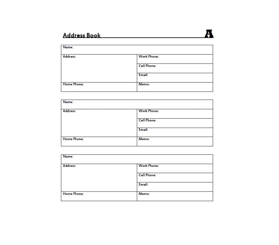 Alphabetical Address Book Template from templatearchive.com