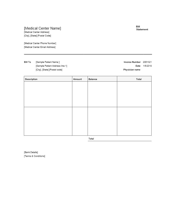 Medical Billing Statement Template Database