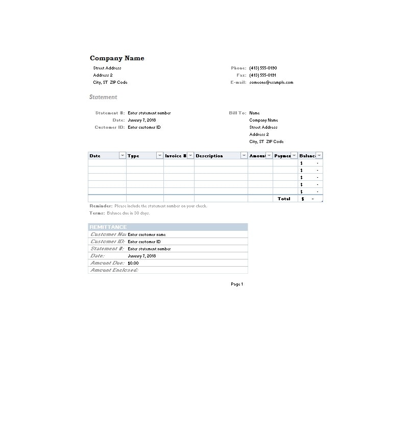 Billing Statement Template