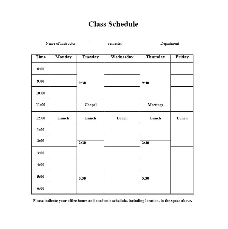 Weekly College Schedule Template from templatearchive.com