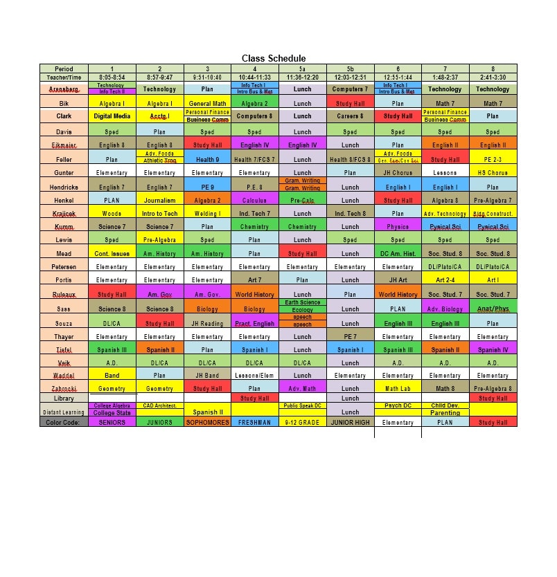 Elementary Master Schedule Template from templatearchive.com
