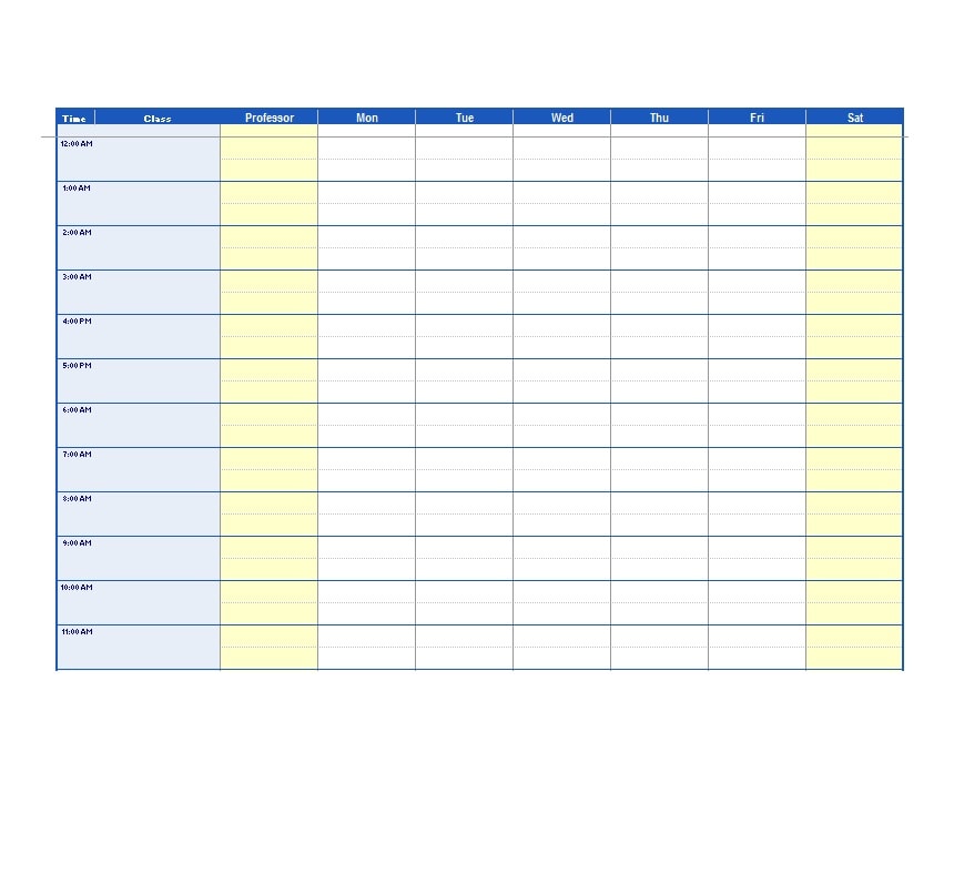 36 College Class Schedule Templates [Weekly Daily Monthly]