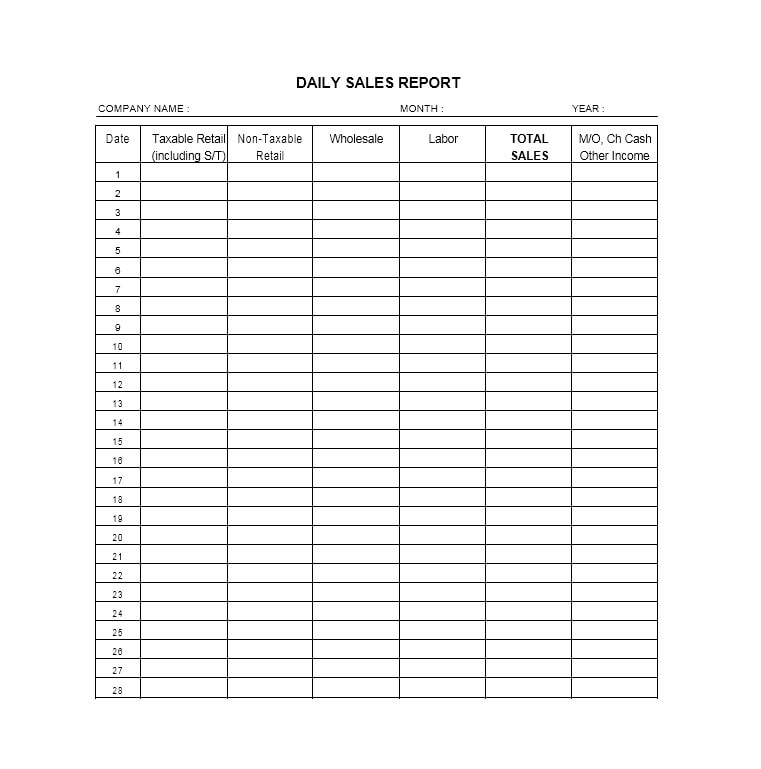 Sample Daily Sales Report Format