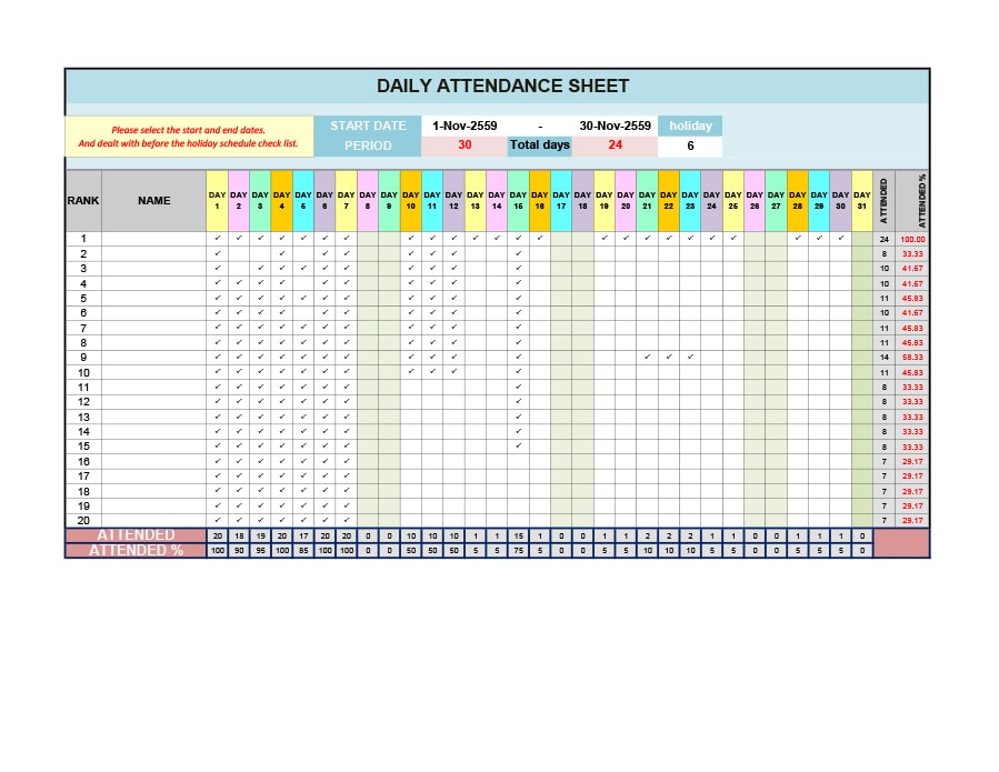 Student Attendance Tracker Excel Excel Templates