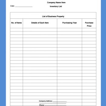 Inventory Form Template Word