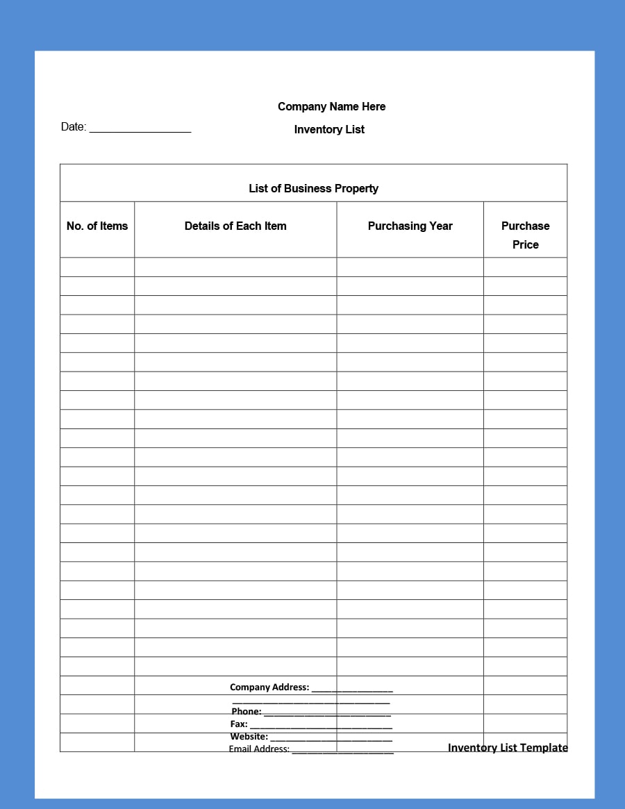 Printable Inventory Template from templatearchive.com