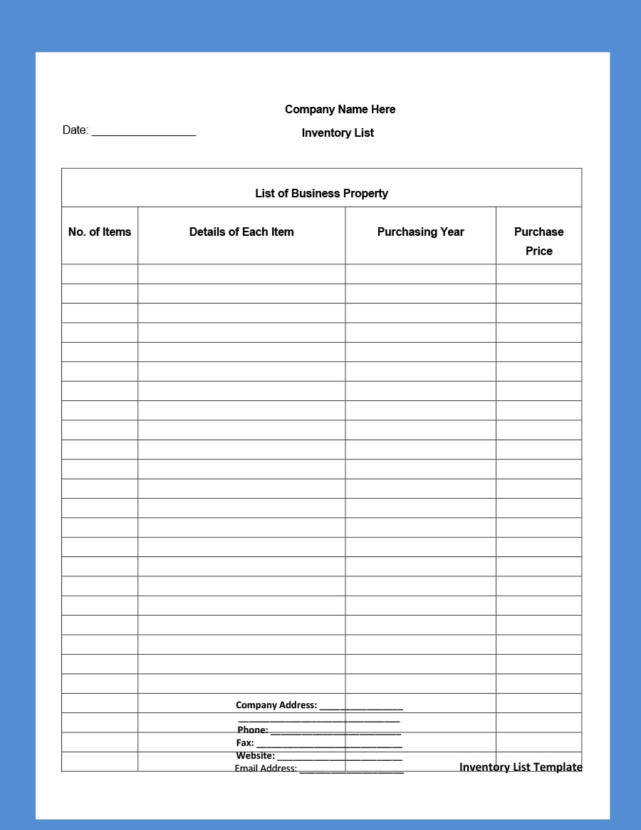 home inventory list excel template