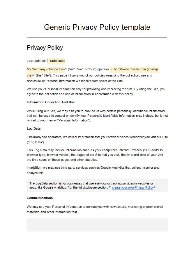 Sample Terms and Conditions Template - Privacy Policies
