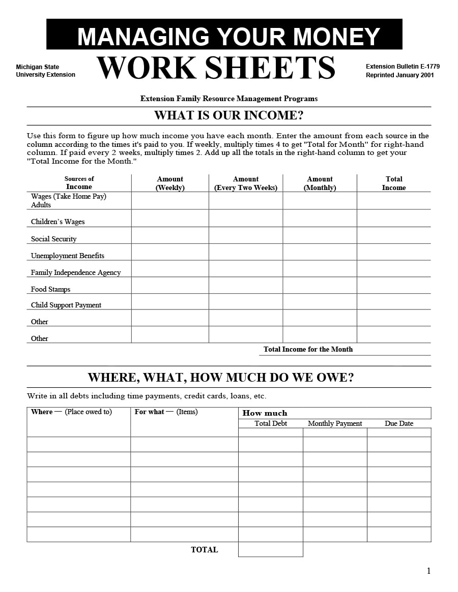 50 money management worksheets excel word pdf templatearchive