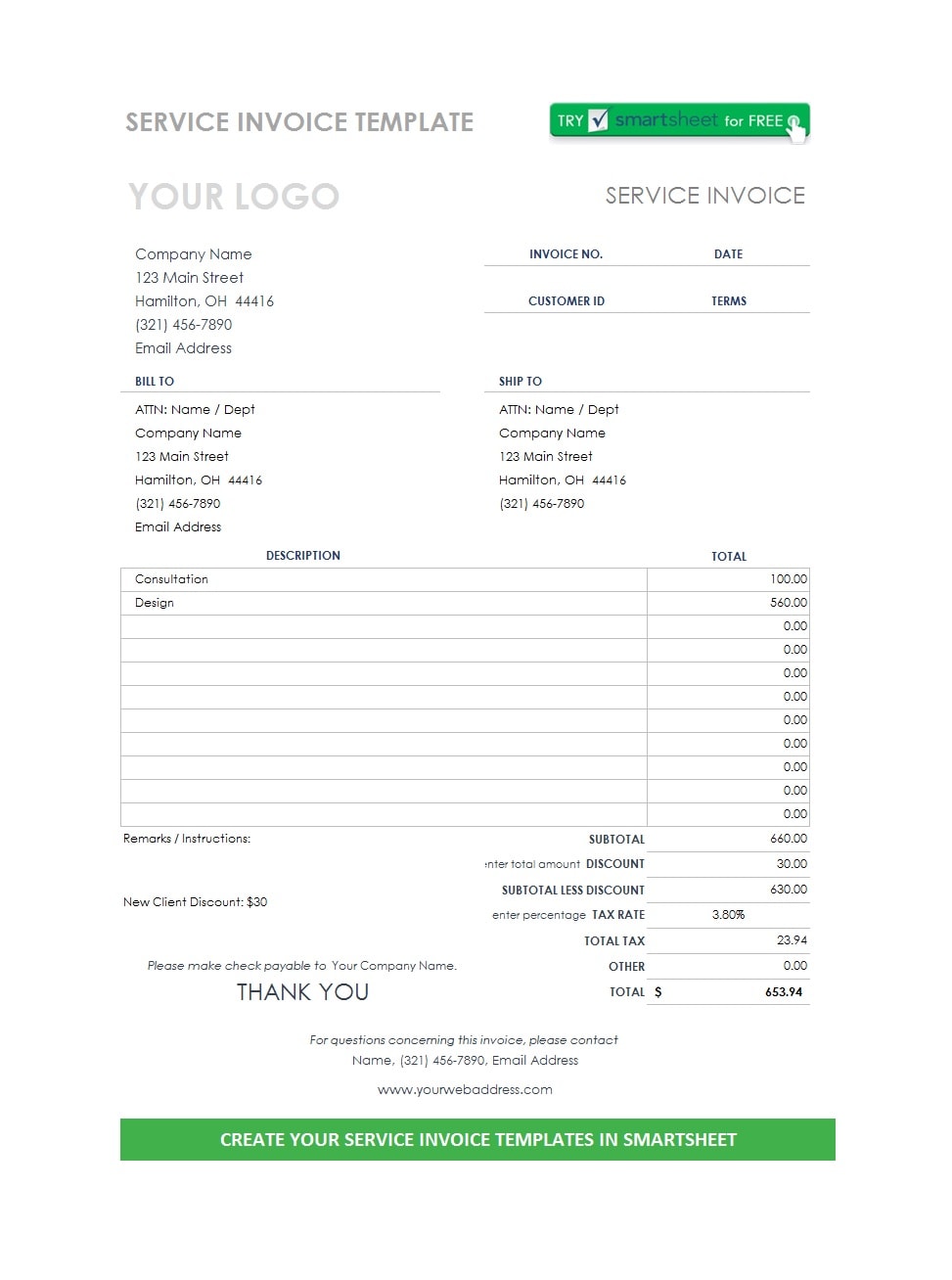 service invoice templates free