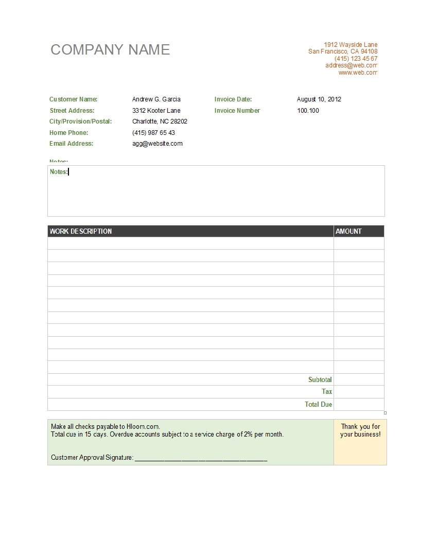 Invoice For Service Template from templatearchive.com