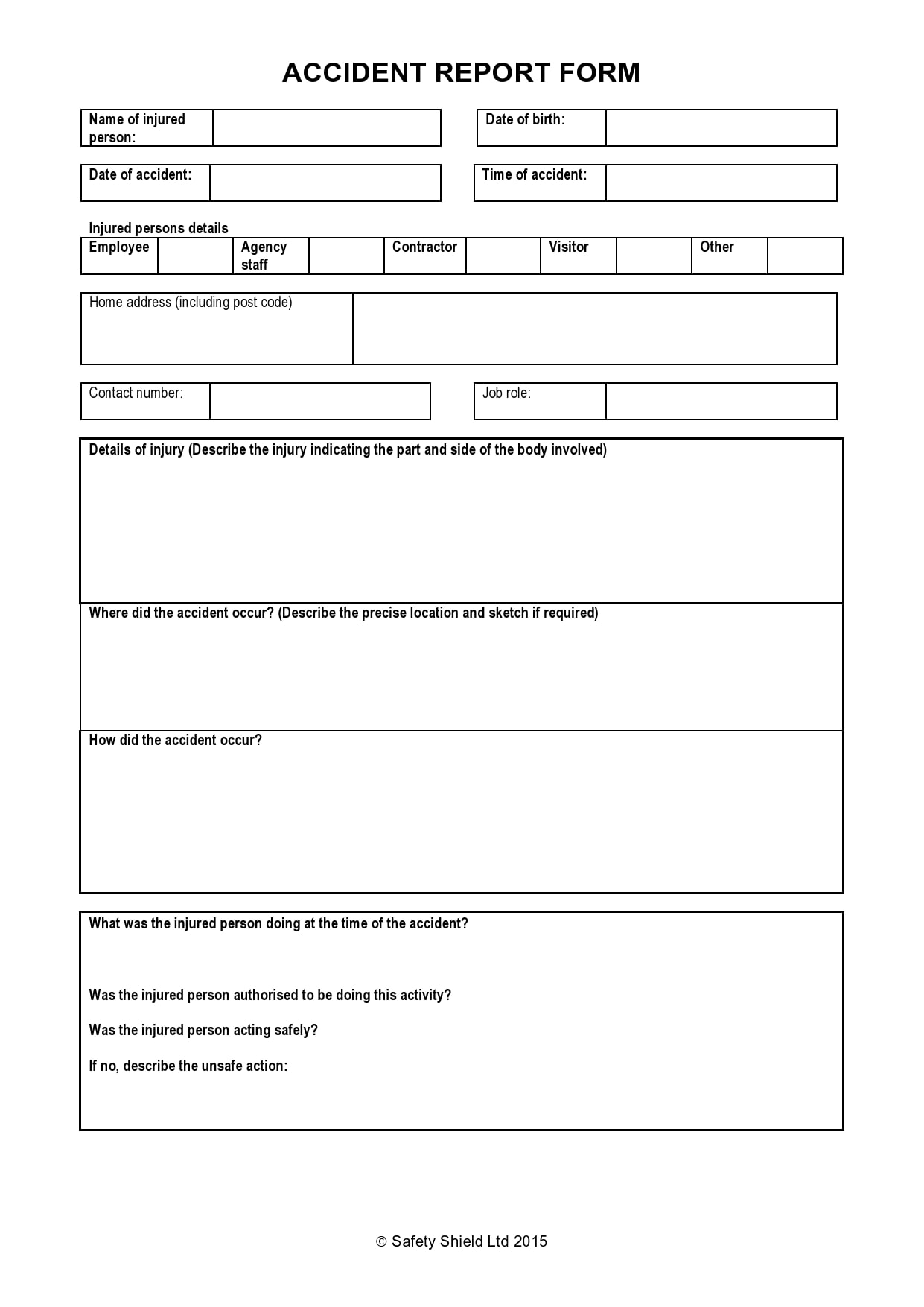 24 Accident Report Forms (Car, Work Injury, more) - TemplateArchive Pertaining To Vehicle Accident Report Form Template