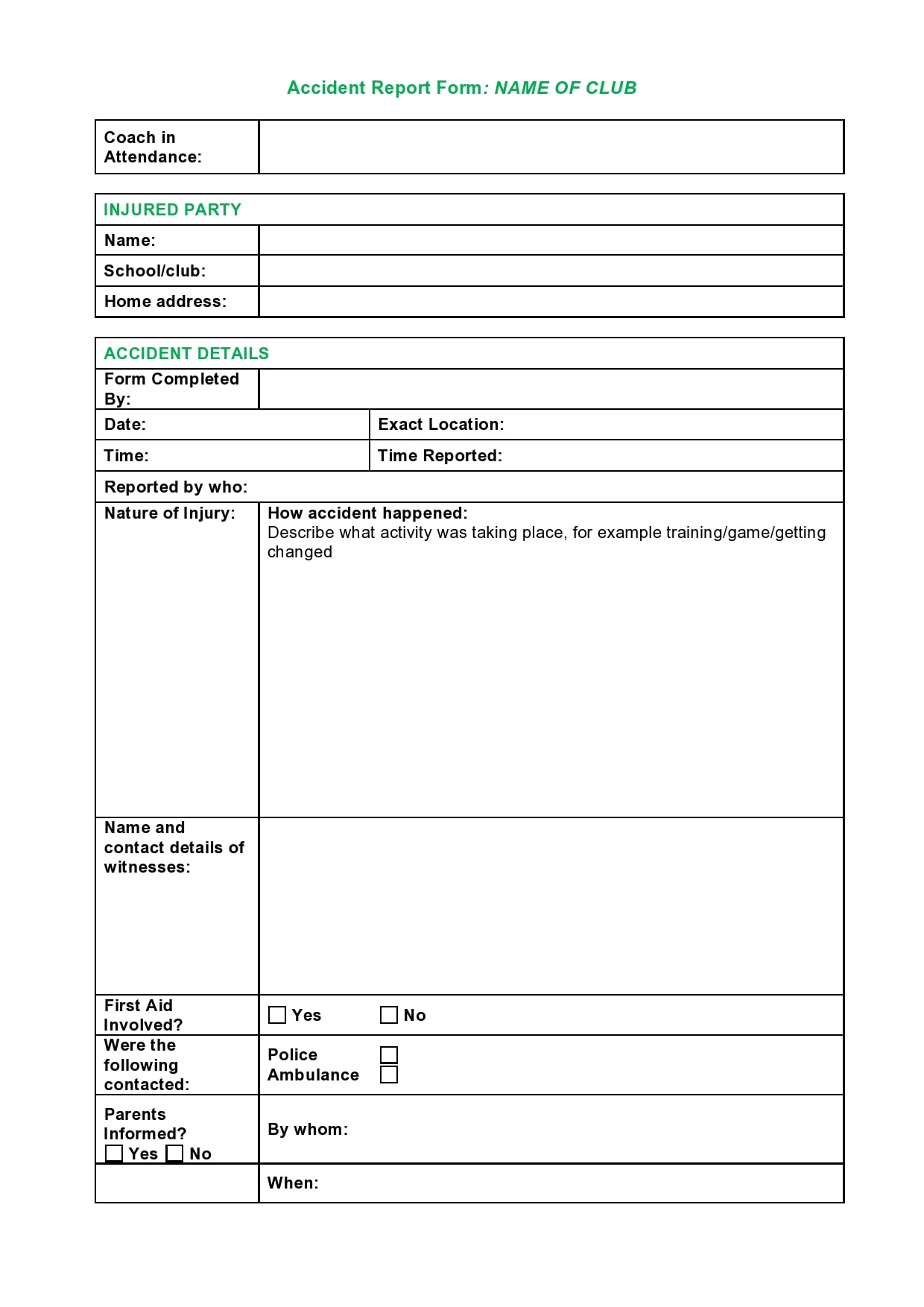 Vehicle Accident Report Form Template Printable Incident Forms With Images