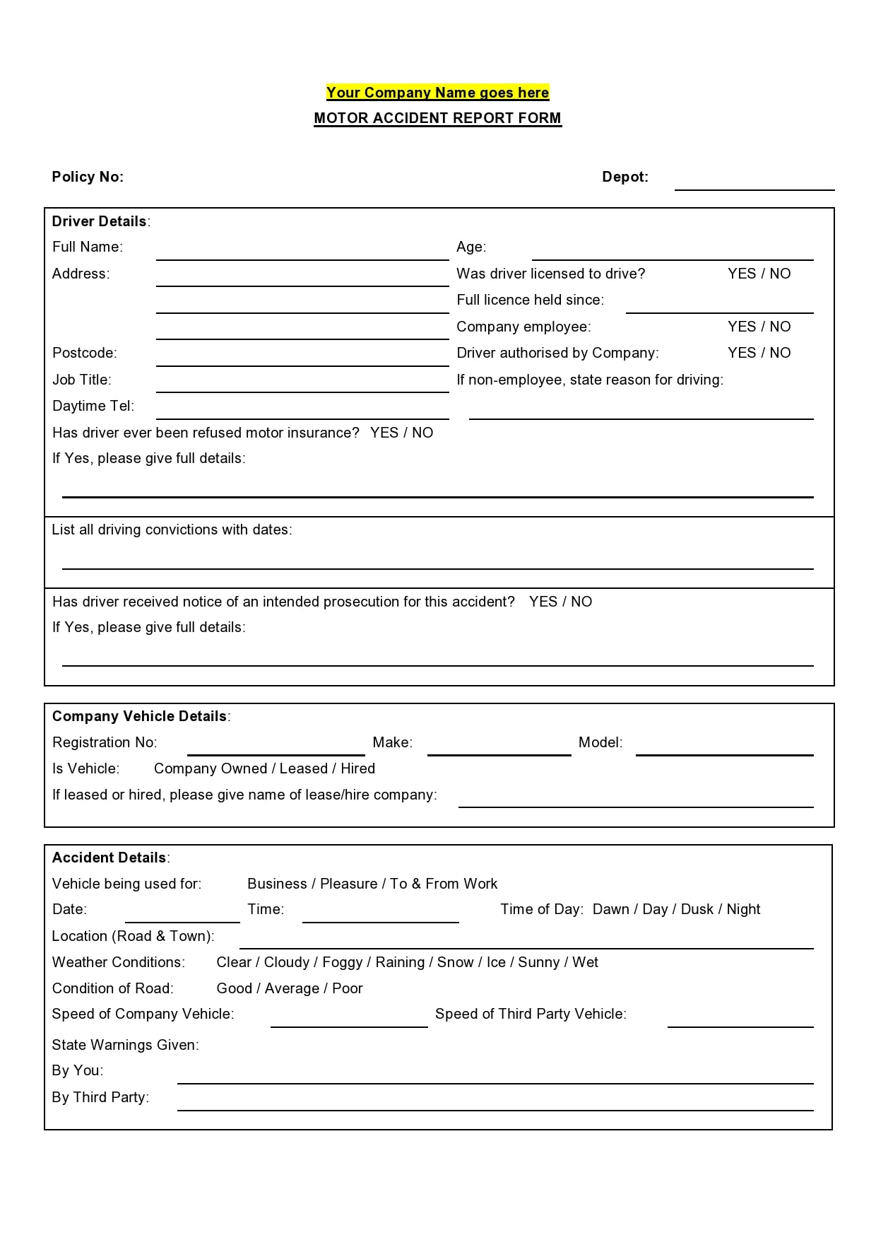 23 Accident Report Forms (Car, Work Injury, more) - TemplateArchive Intended For Motor Vehicle Accident Report Form Template