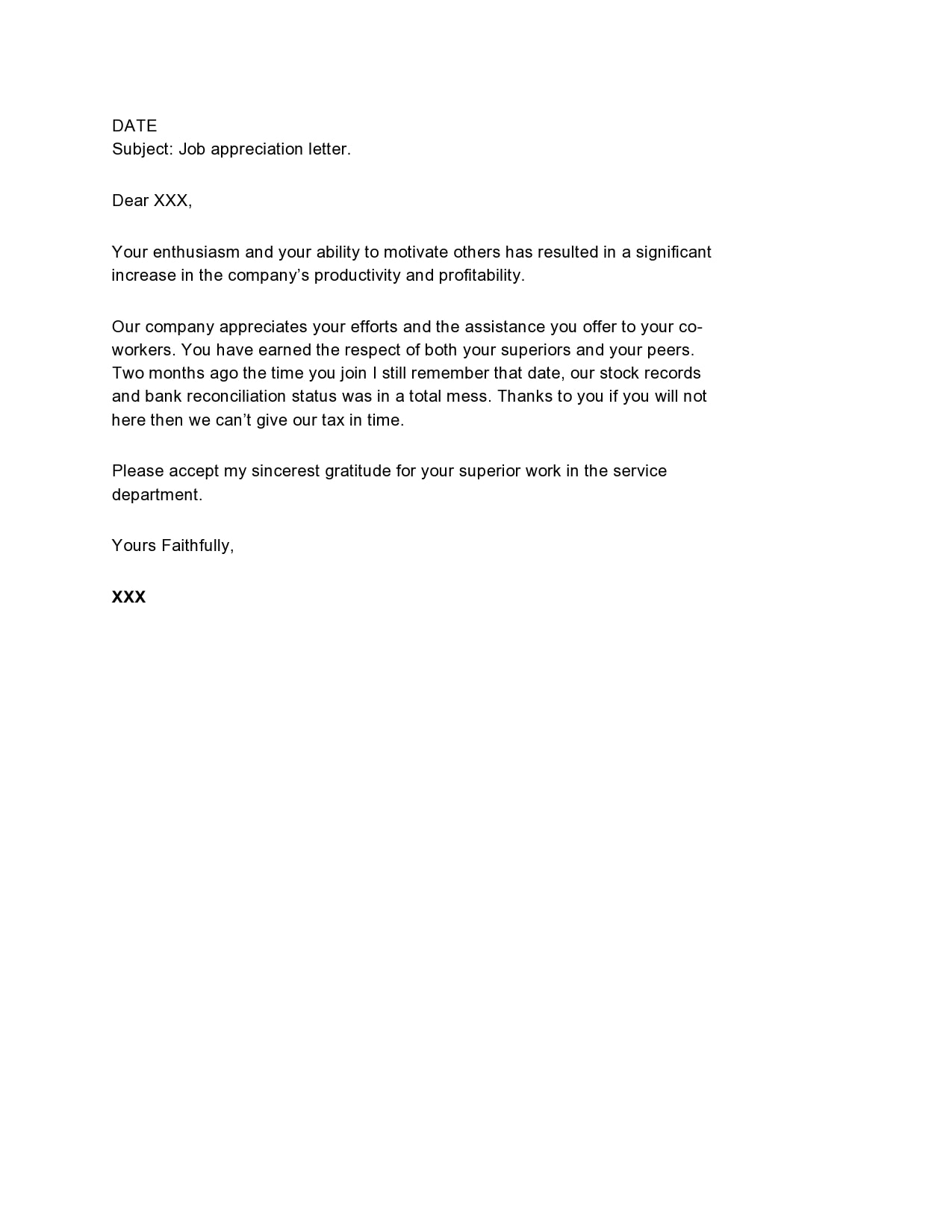 Thank You Letter For Appreciation from templatearchive.com