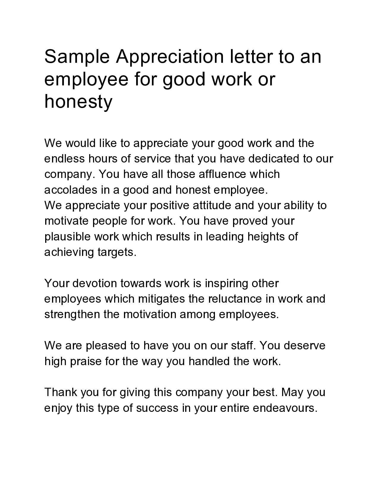 Appreciation Letter For Coworker