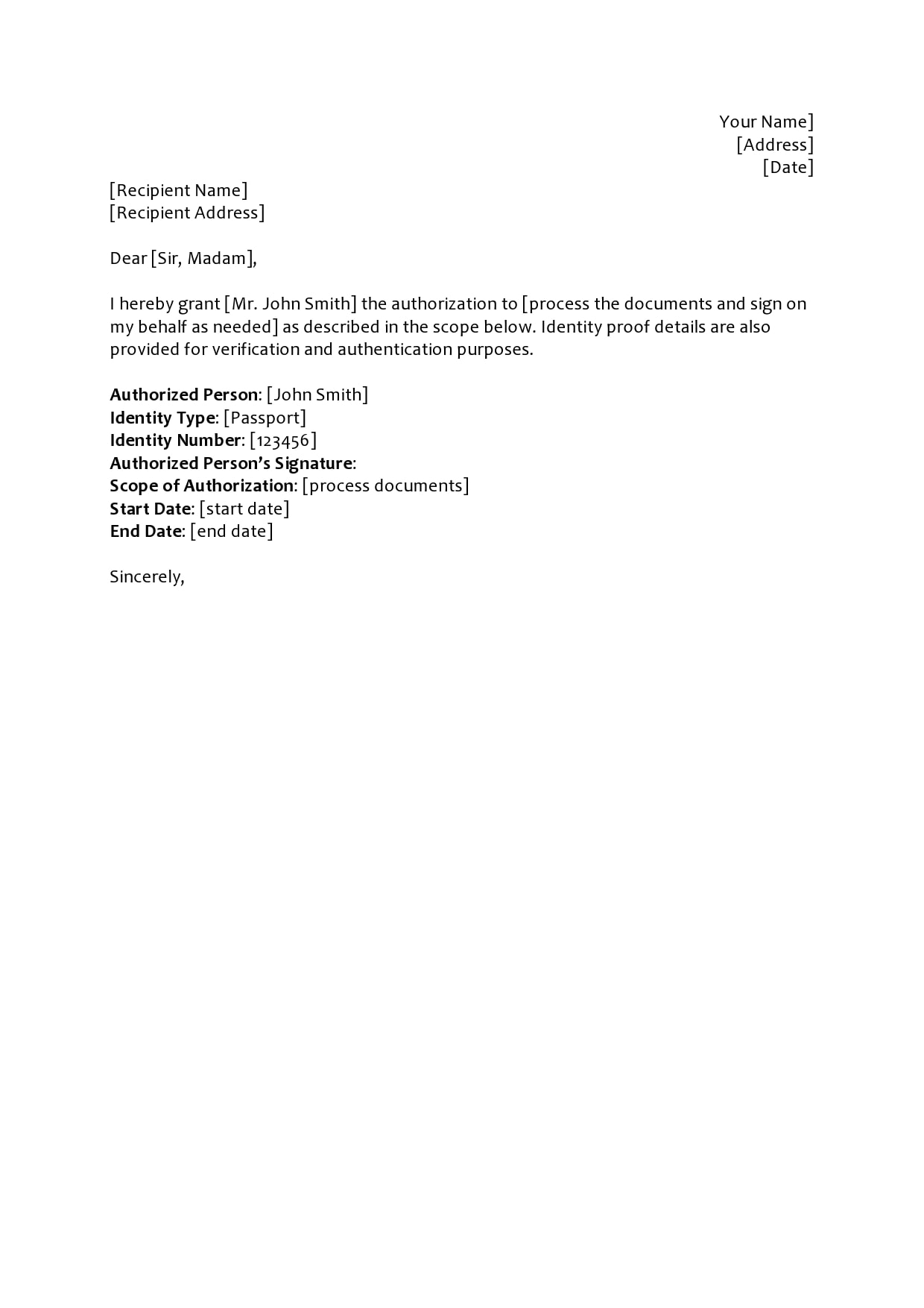 Authorization Letter Sample To Process