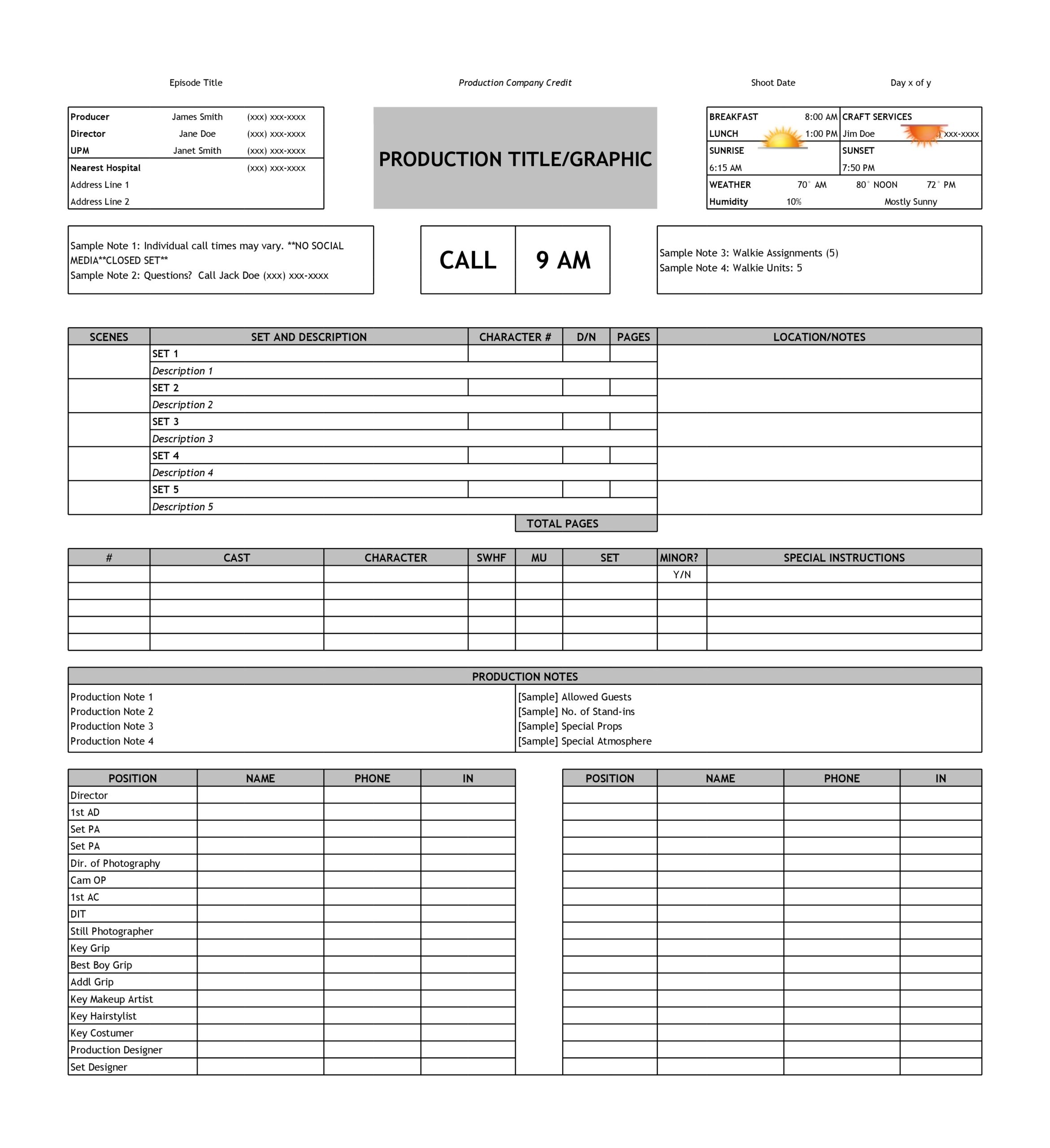 20 Simple Call Sheet Templates (FREE) - TemplateArchive With Film Call Sheet Template Word