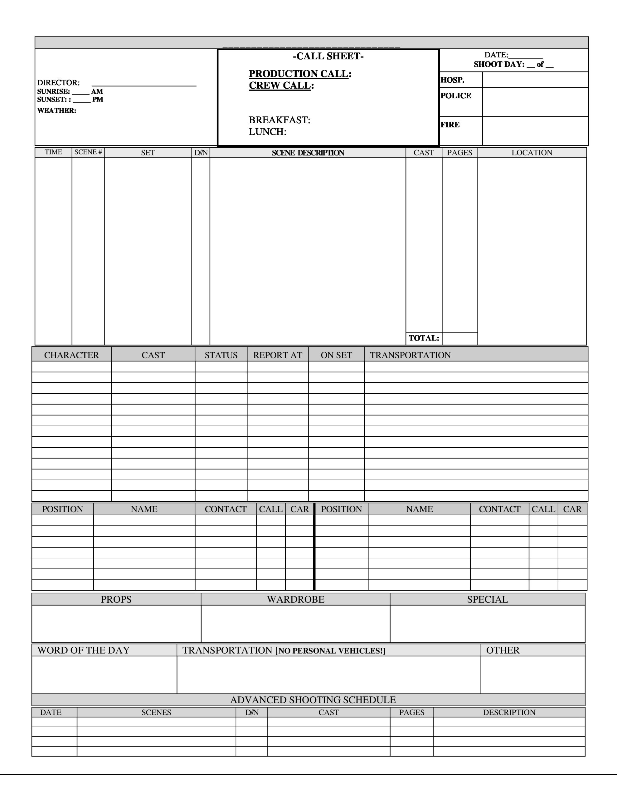 20 Free Call Sheet Templates Beverly Boy Productions