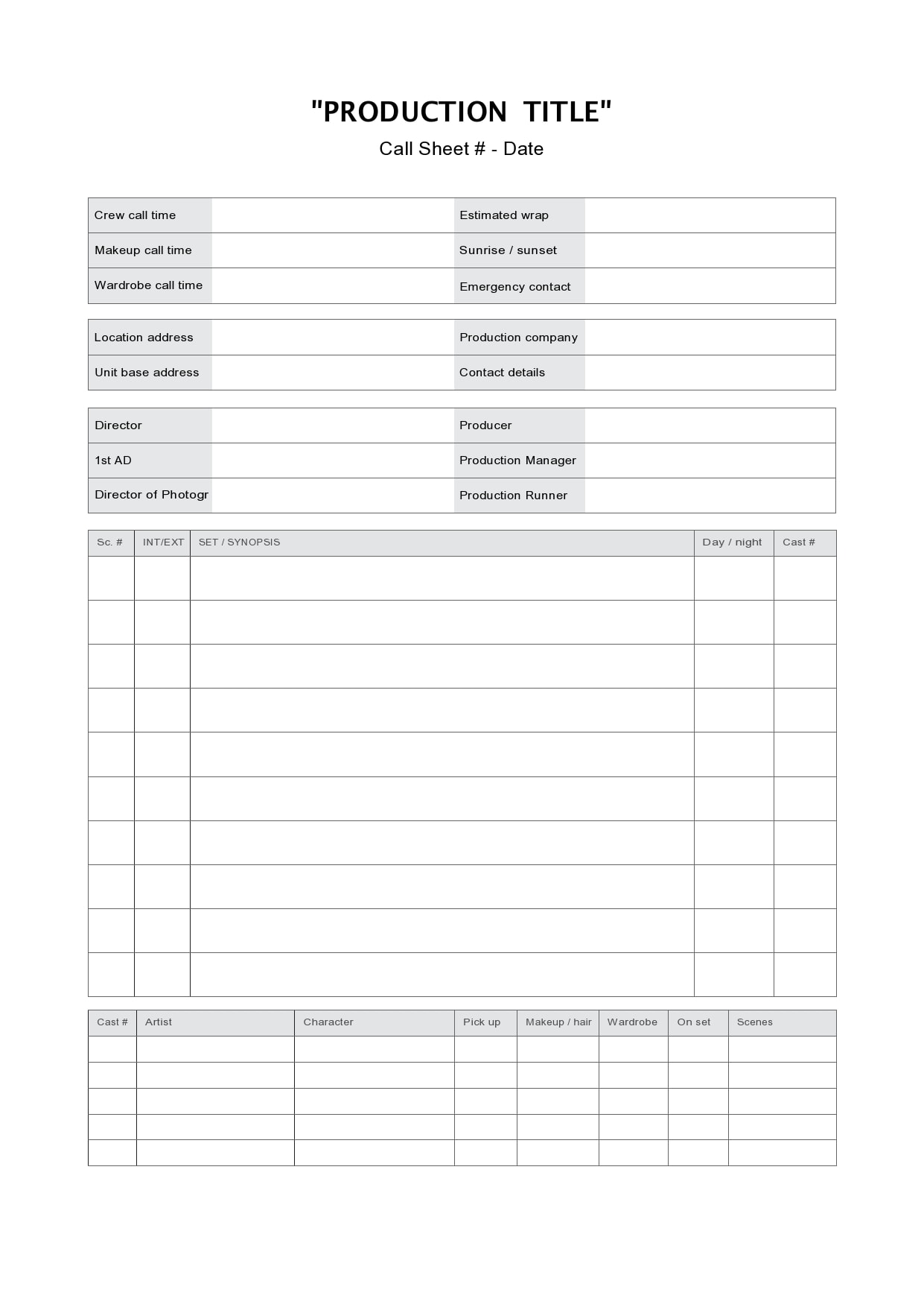 39 Simple Call Sheet Templates Free