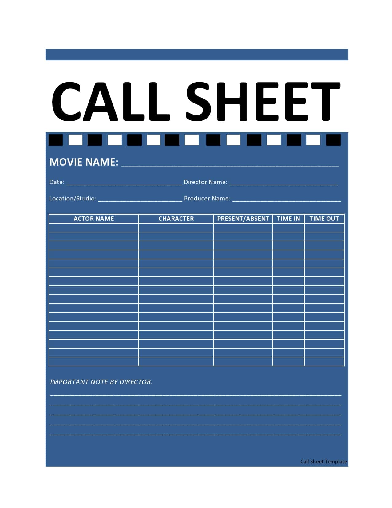 20 Simple Call Sheet Templates (FREE) - TemplateArchive For Film Call Sheet Template Word