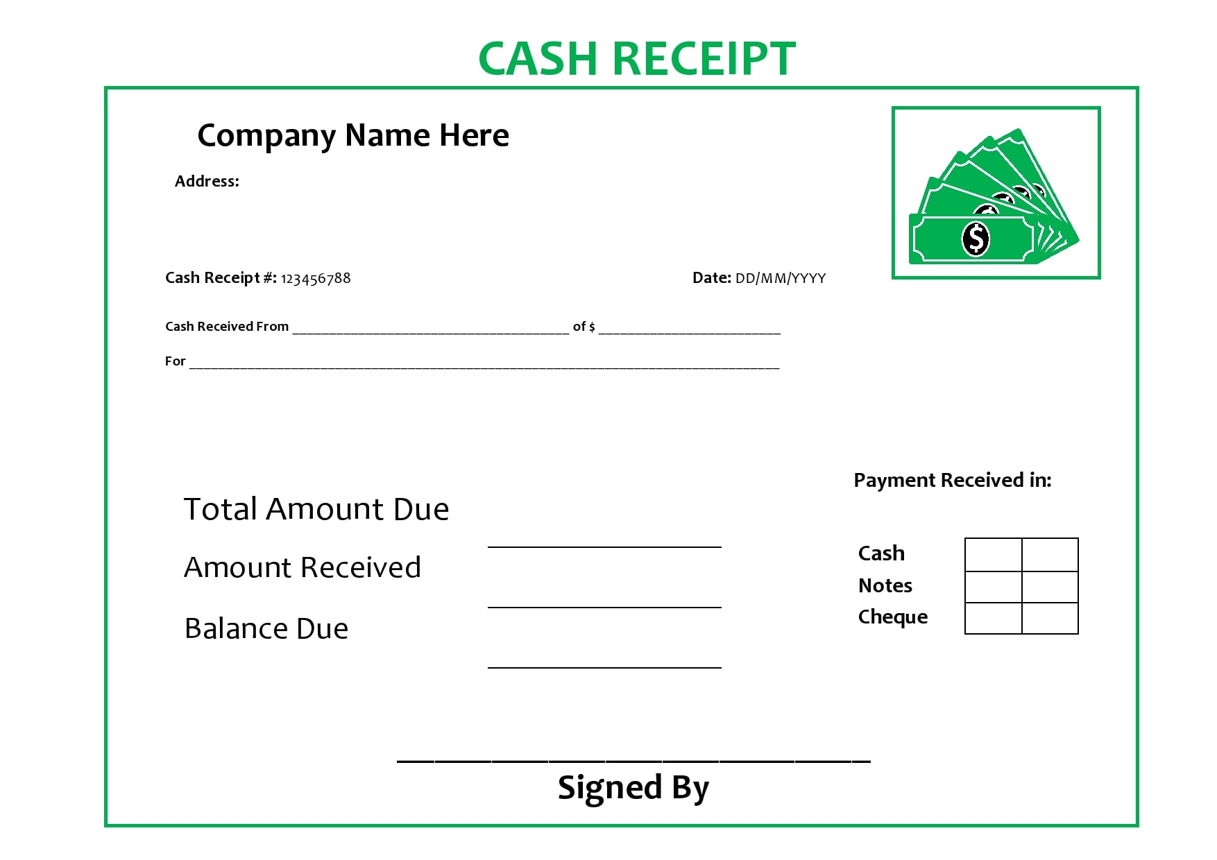 Cash Receipt Model MS Excel Templates