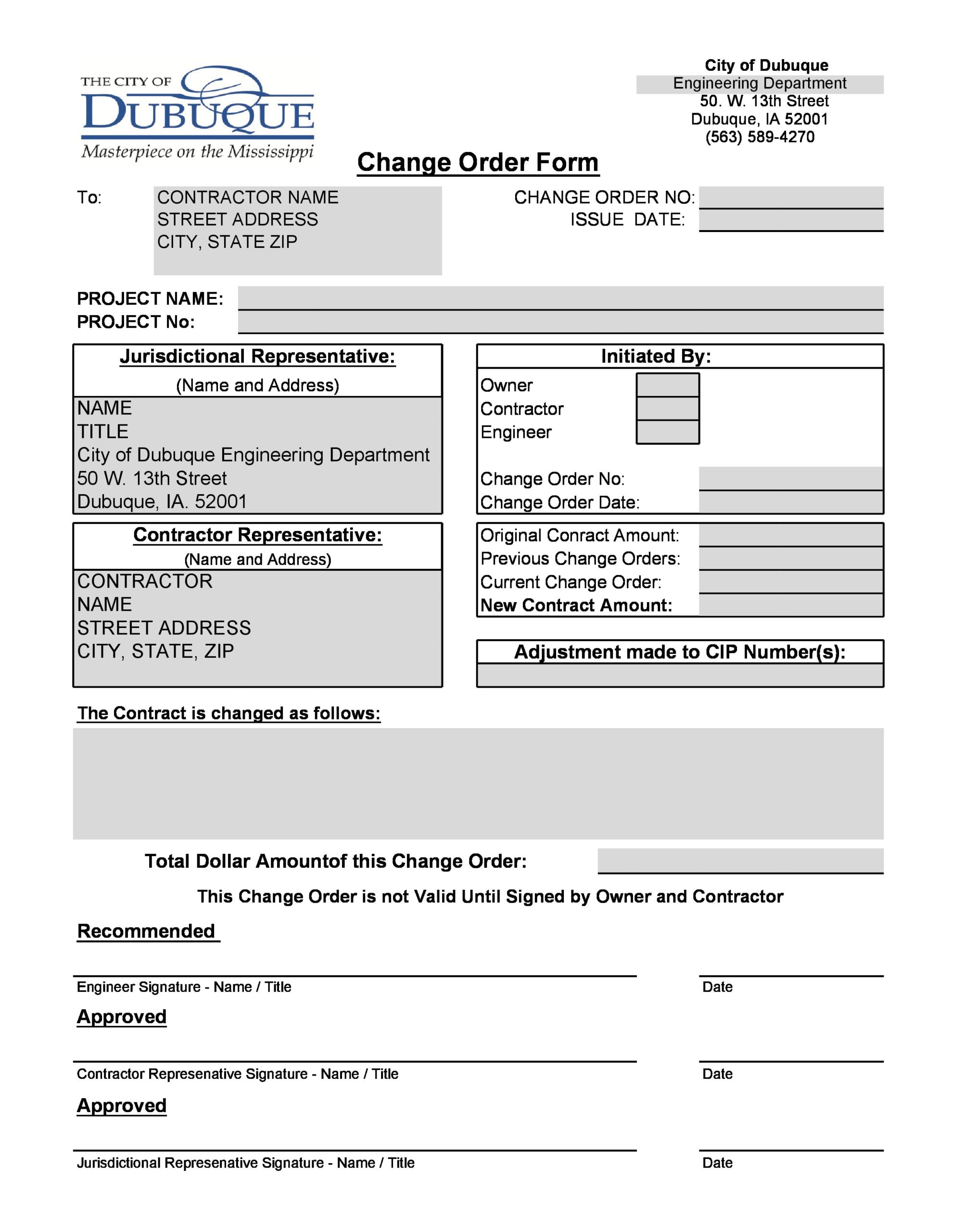 Change Order Request Form Template Excel