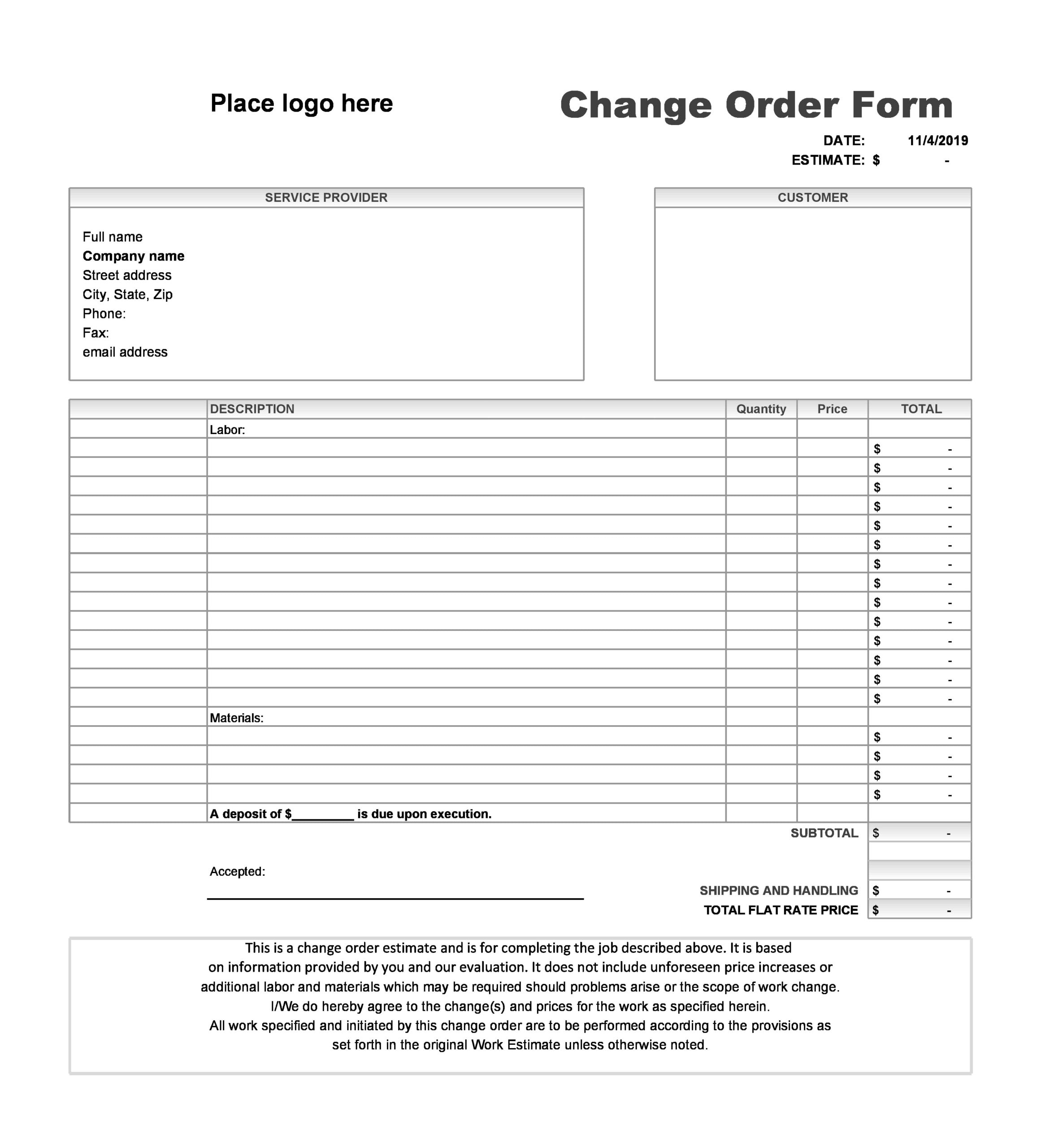 45 Free Change Order Templates Word Excel PDF TemplateArchive