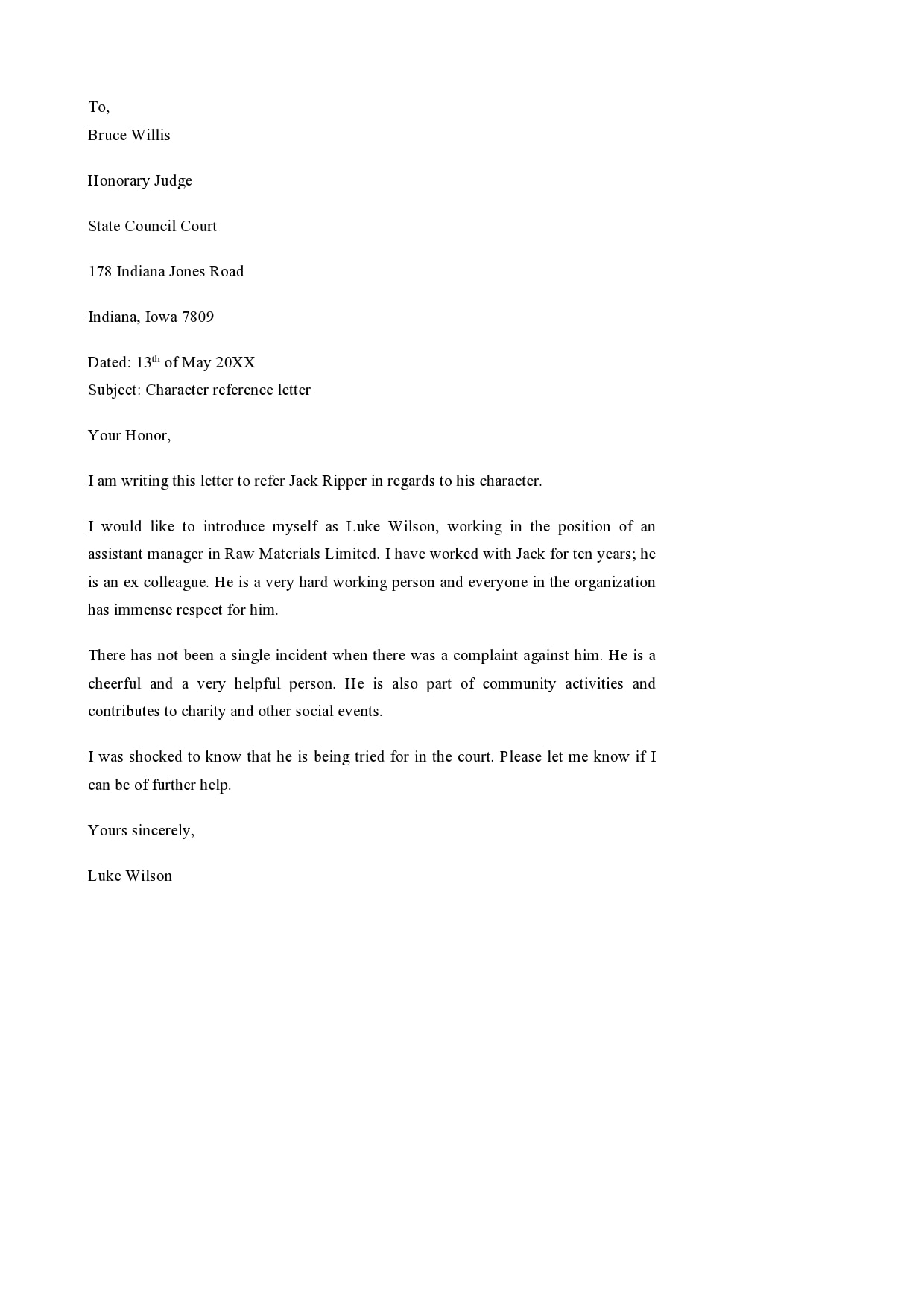 Character Reference Letter Court Template Database Letter Template Collection