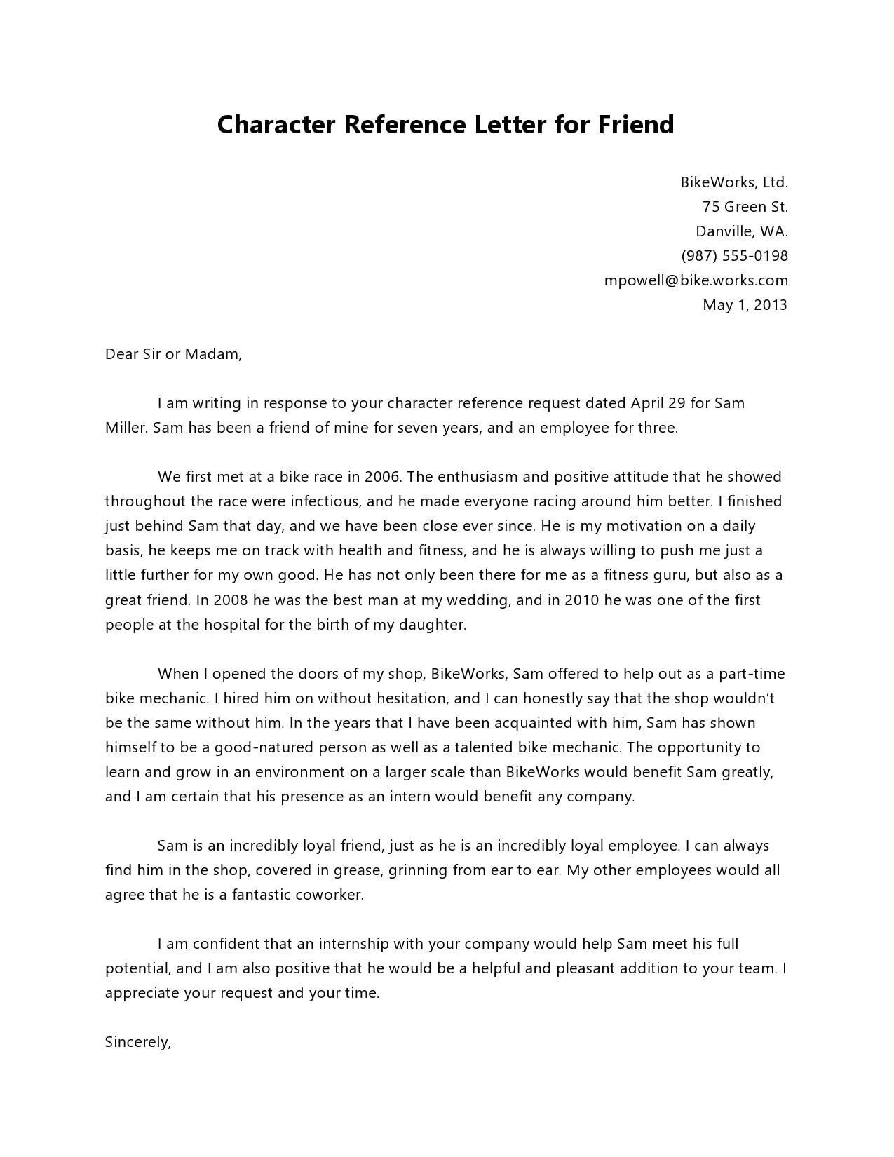 sample character witness letter