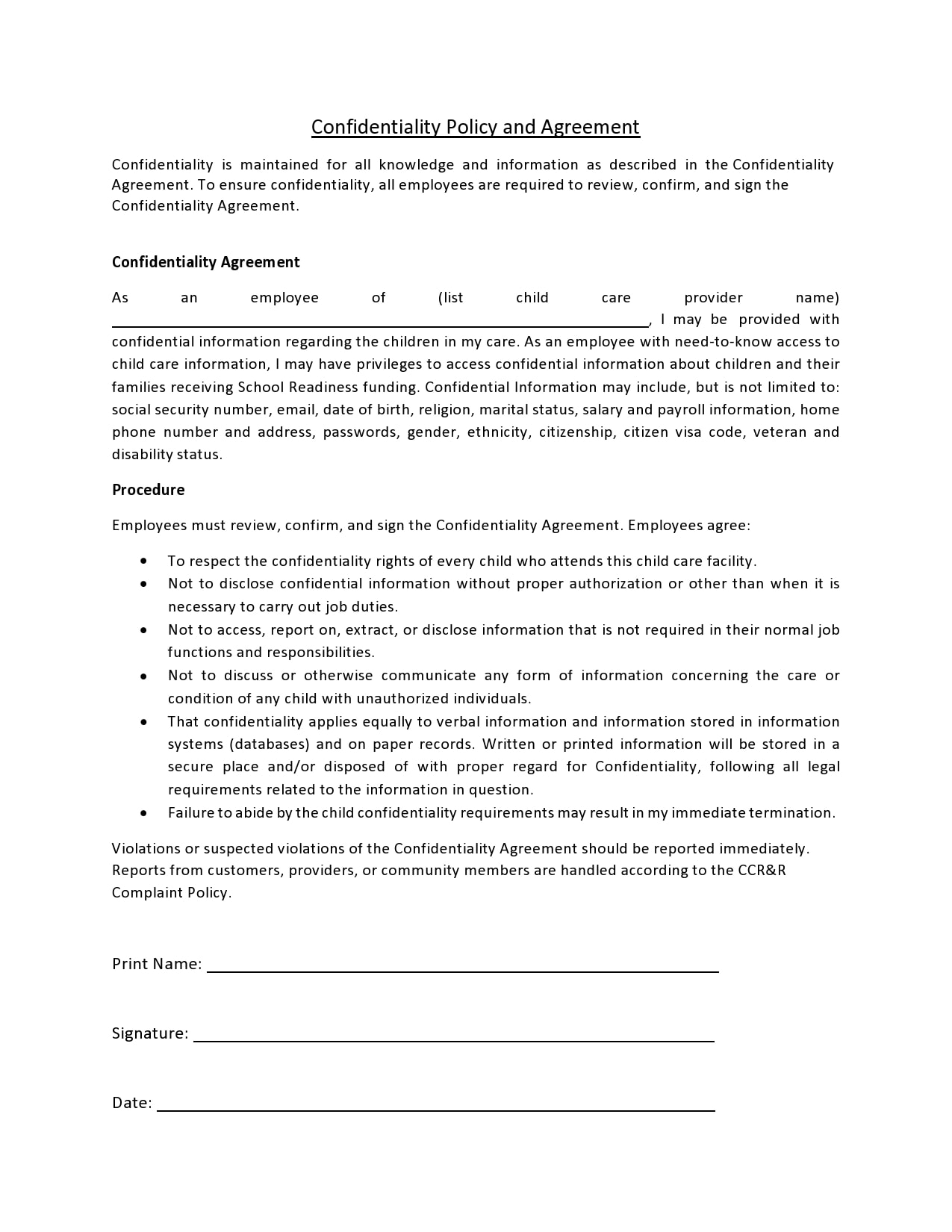 Payroll Confidentiality Agreement Template