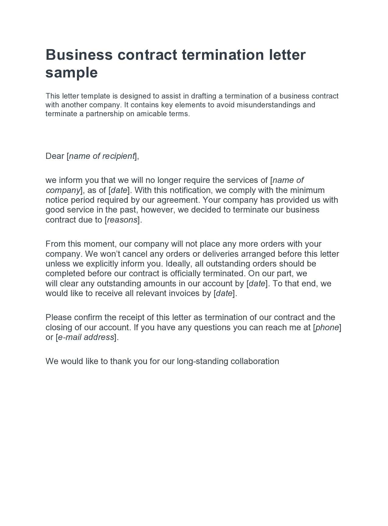 Letter Of Cancellation Of Contract from templatearchive.com
