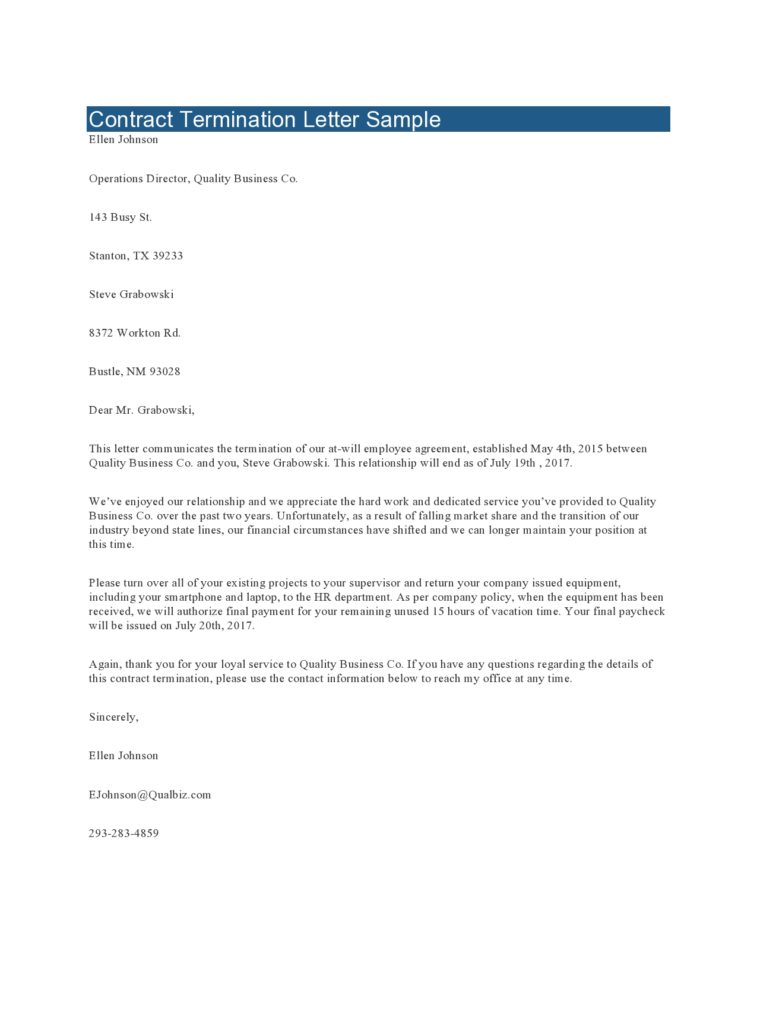 50 Editable Contract Termination Letters (FREE) - TemplateArchive
