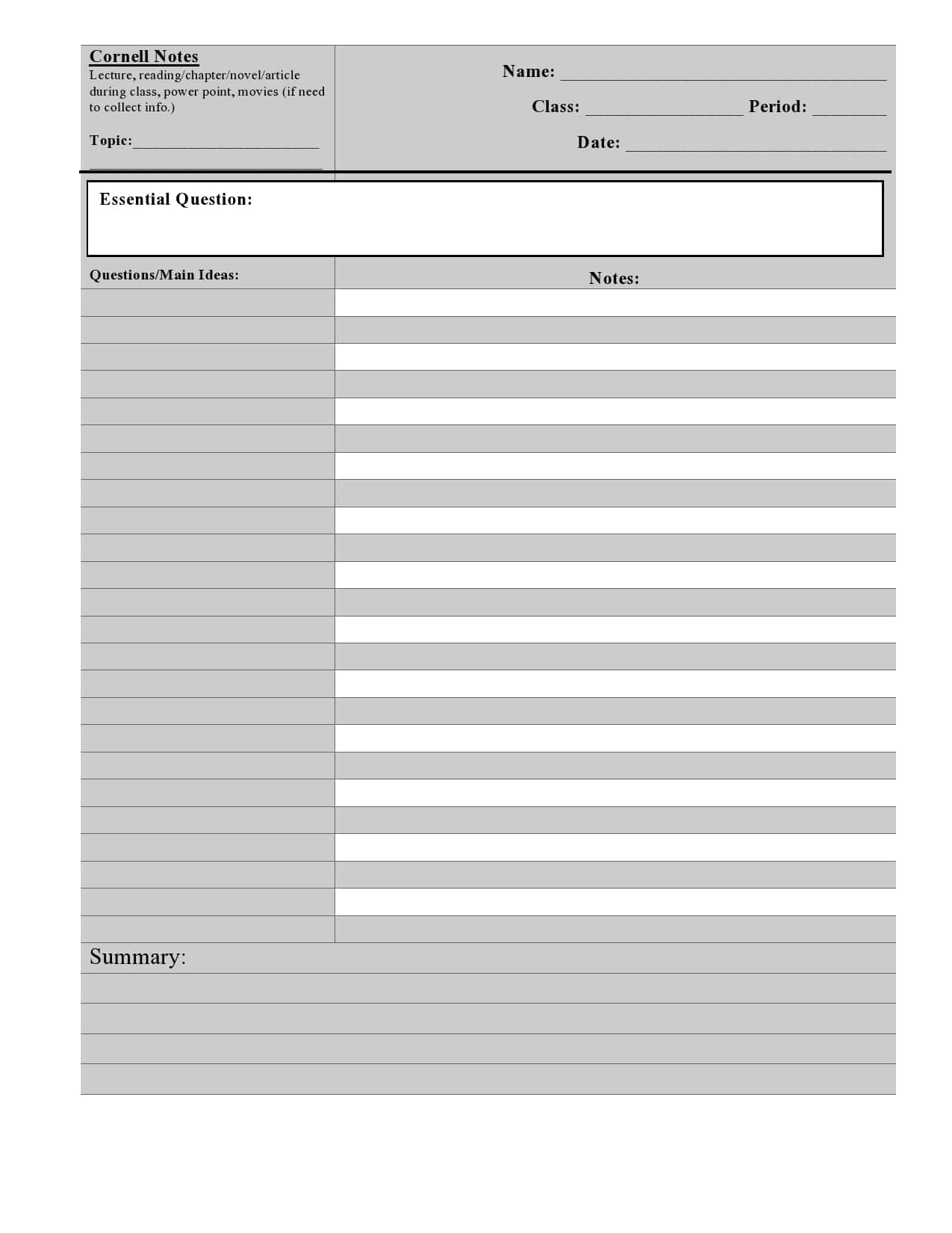 cornell notes template