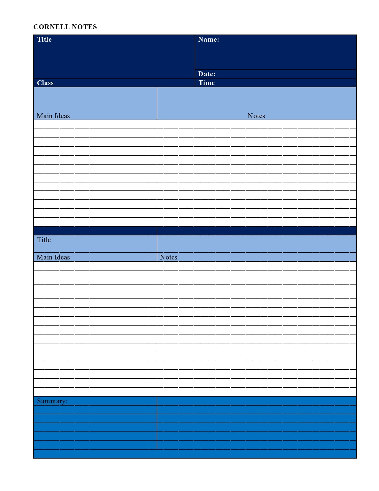 Download Cornell Note Template from templatearchive.com