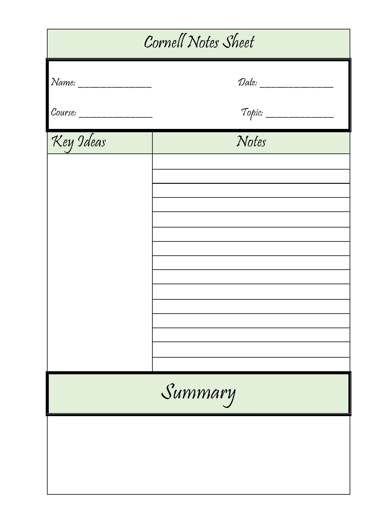 11 Printable Cornell Notes Templates [Free] - TemplateArchive For Cornell Note Template Word