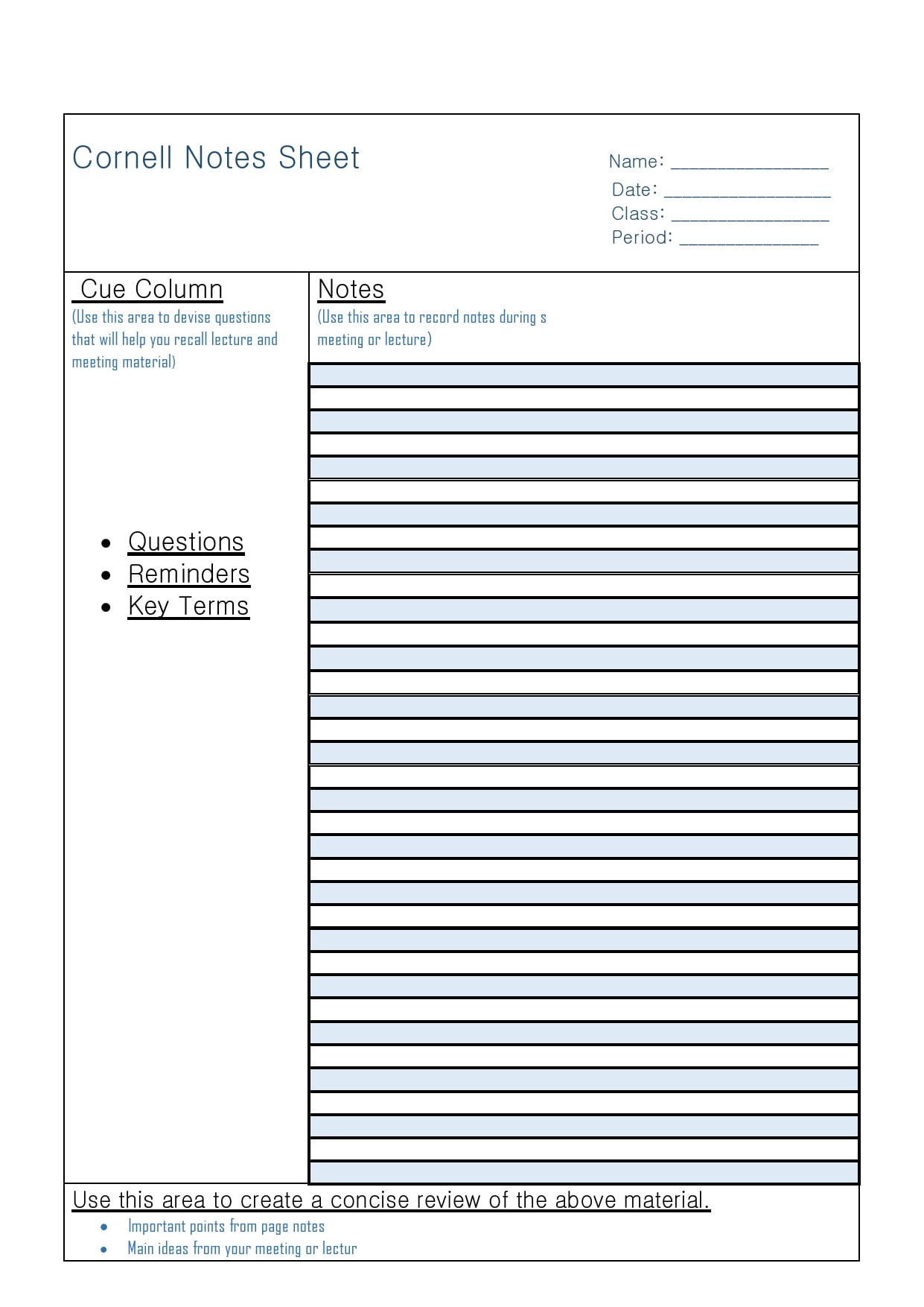 20 Printable Cornell Notes Templates [Free] - TemplateArchive With Lecture Notes Template Word