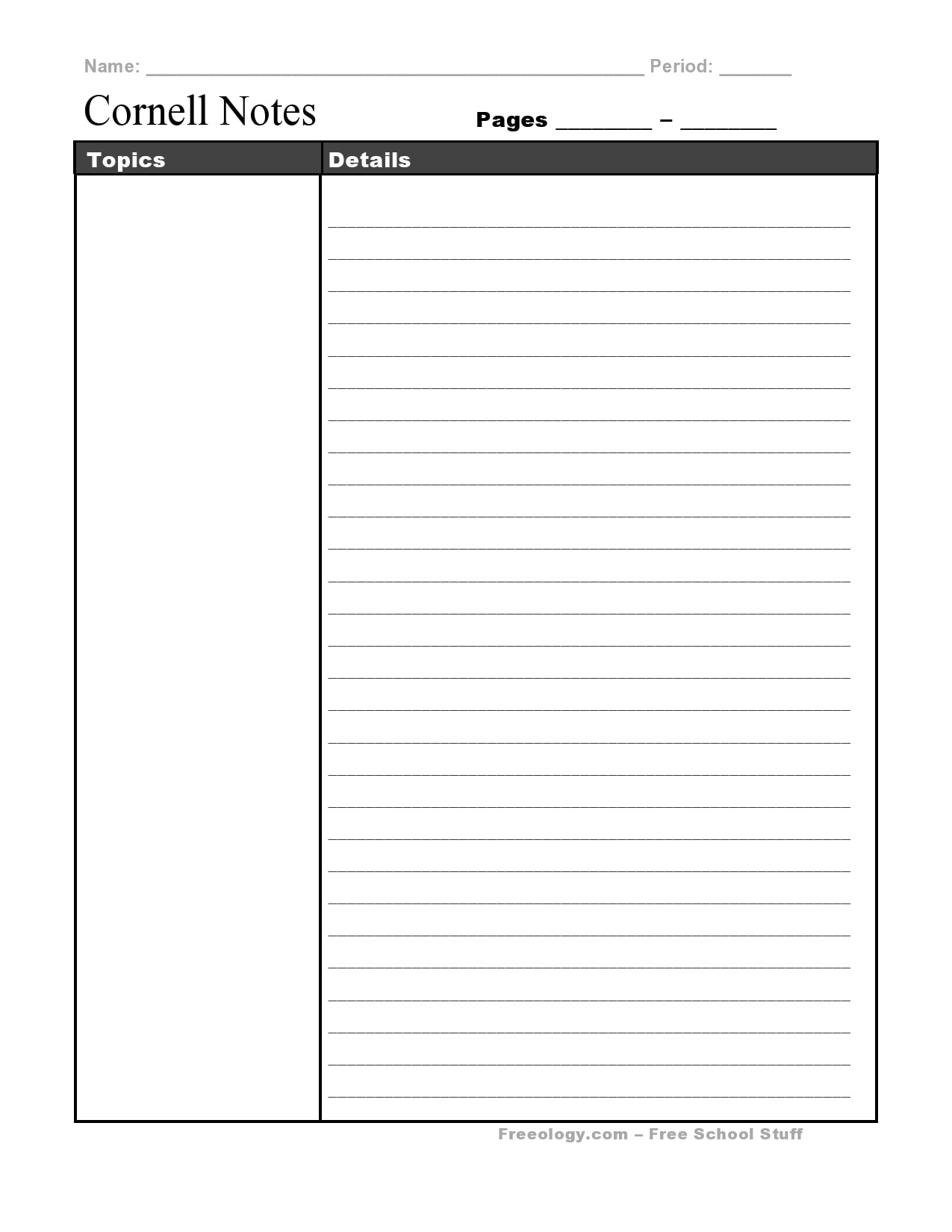 Free Printable Cornell Note Paper - High Resolution Printable Throughout Cornell Note Taking Template Word