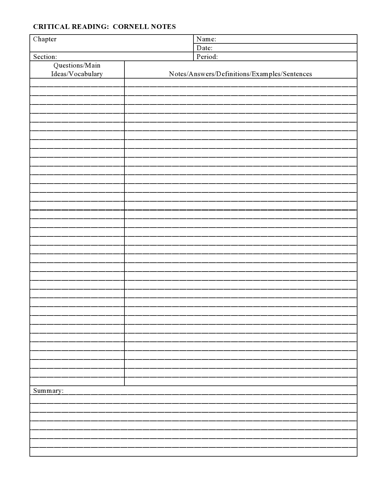 Cornell Note Template Printable from templatearchive.com