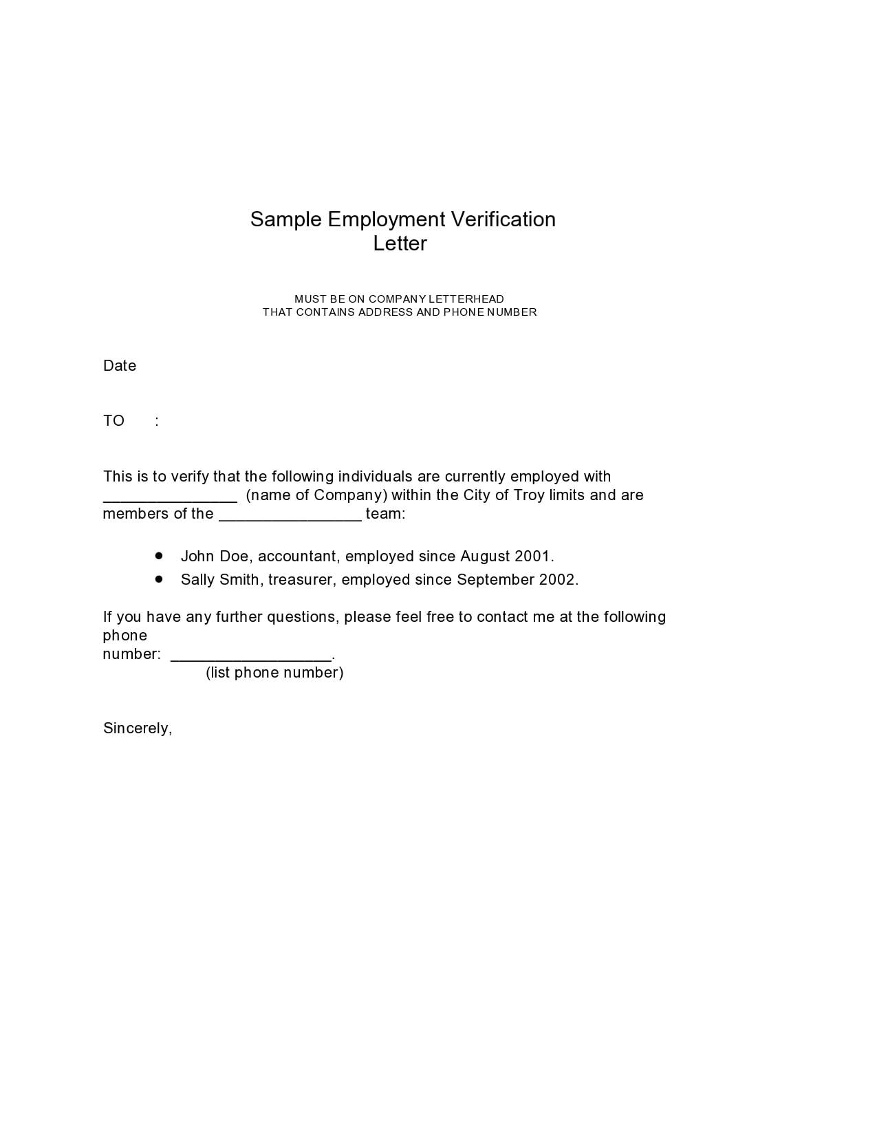 20 Employment Verification Letter Samples [Word, PDF In Employment Verification Letter Template Word