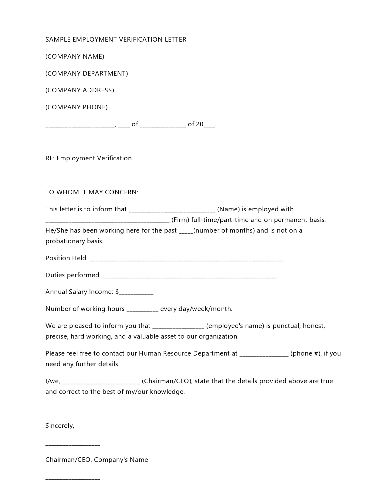 Employment Verification Letter Form from templatearchive.com