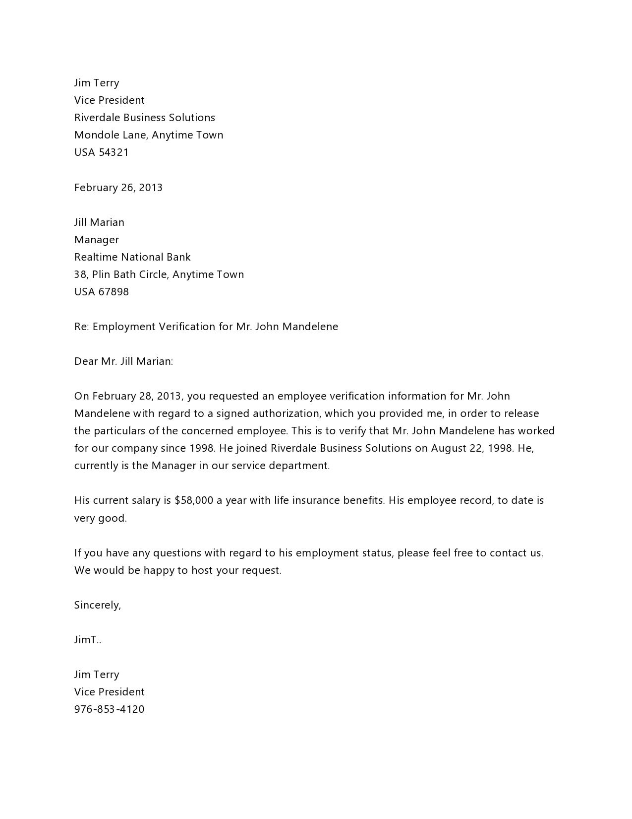 Letter From Employer Confirming Employment Collection | Letter Template