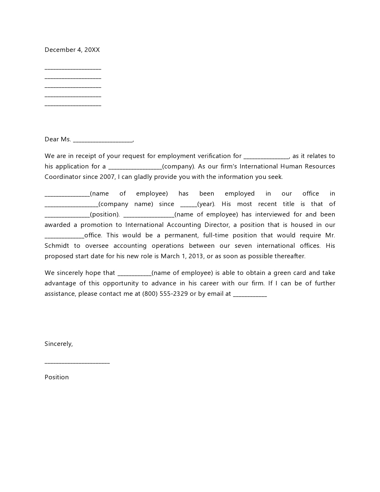 Standard Employment Verification Letter from templatearchive.com