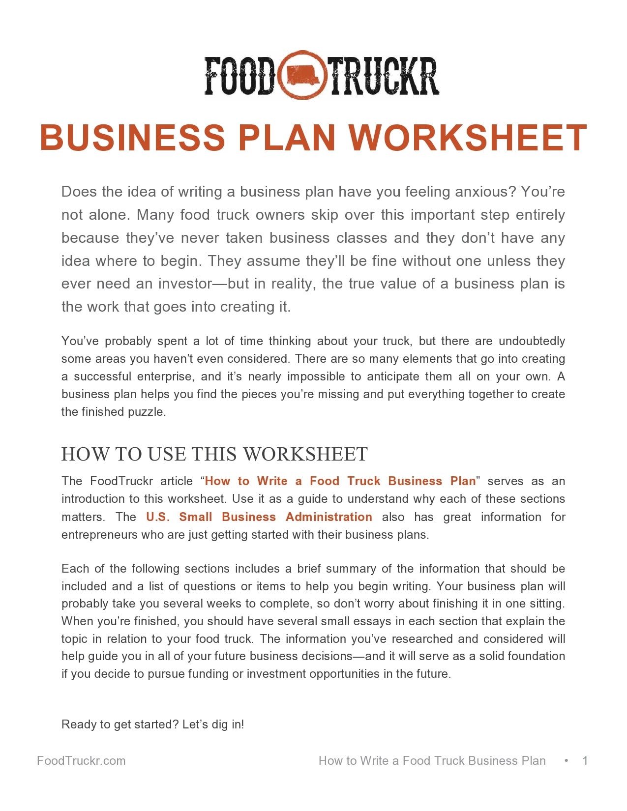 how to write a business plan food truck