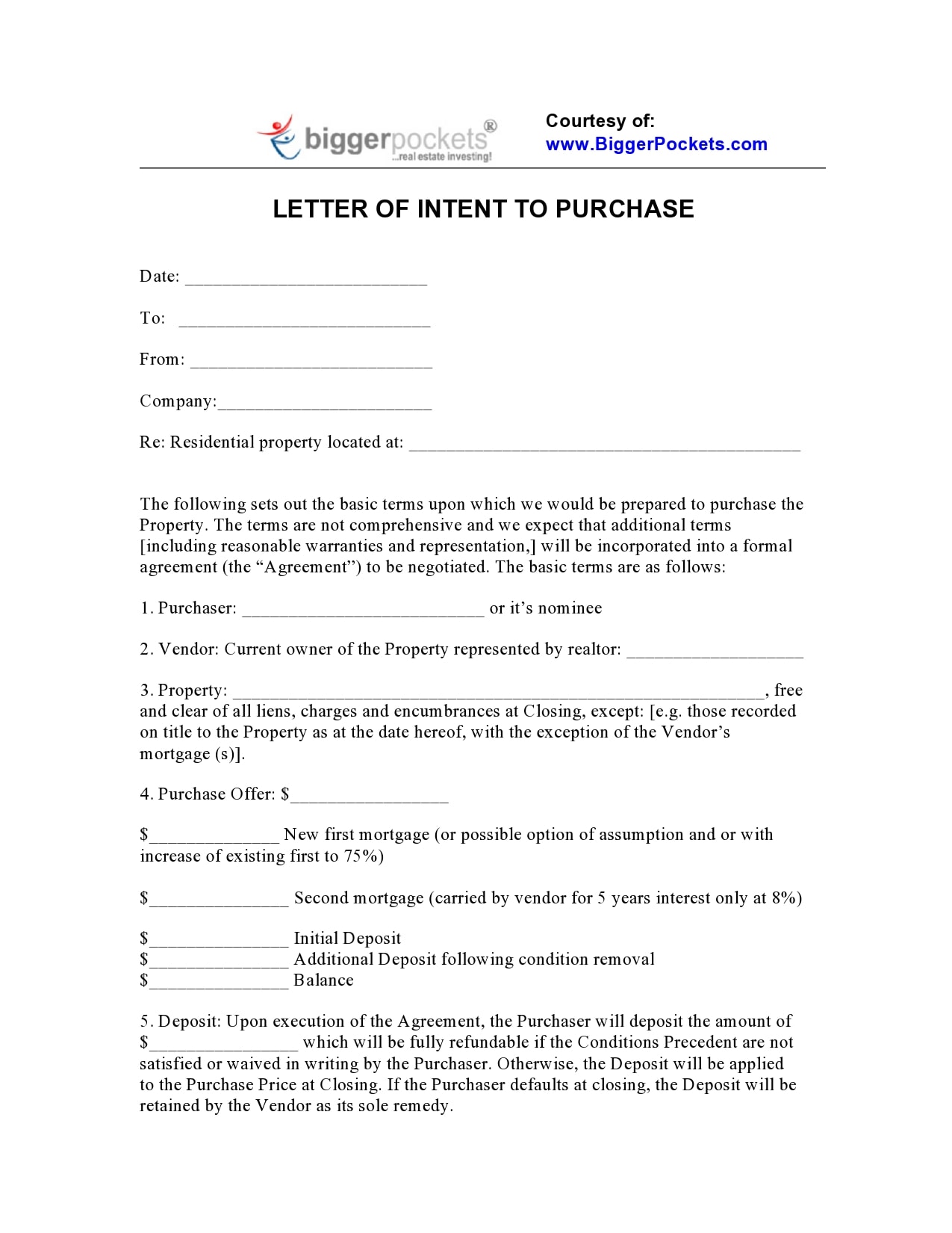 23 Free Letters of Intent to Purchase (Real Estate/Business/Land) For Letter Of Intent For Real Estate Purchase Template