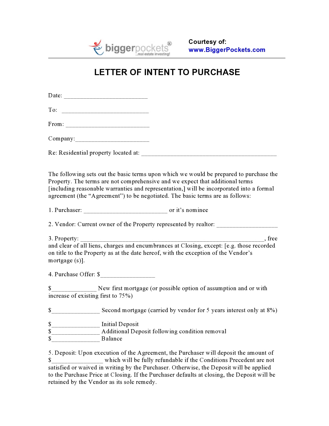 21 Free Letters of Intent to Purchase (Real Estate/Business/Land)