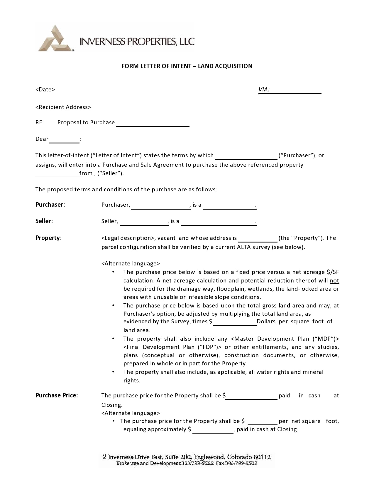 Letter Of Intent To Purchase Sample