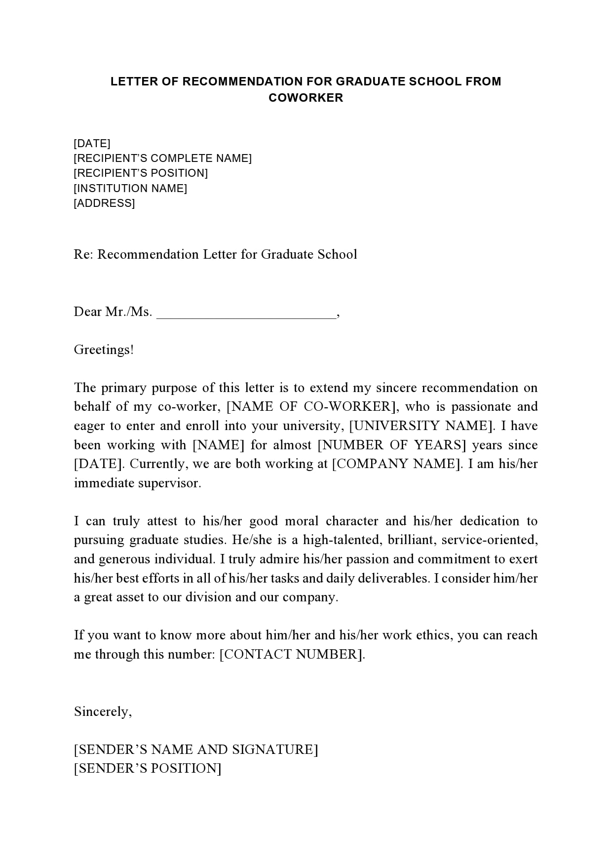 Colleague Letter Of Recommendation from templatearchive.com