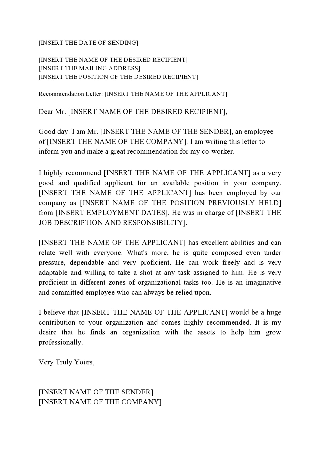 Recommendation Letter For Coworker from templatearchive.com