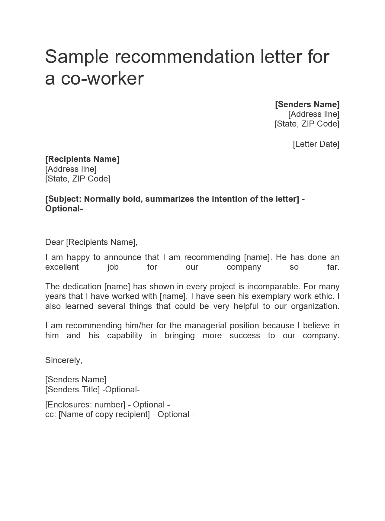 Sample Recommendation Letter For Employee from templatearchive.com